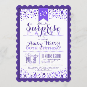 Elegant Purple, White Surprise Birthday Party Invitation