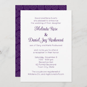 Elegant Purple & White Swirl Wedding Reception Invitation