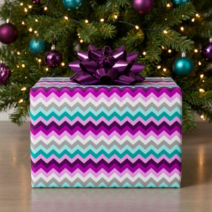Elegant Purple White Teal Chevrons Wrapping Paper