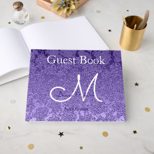 Elegant Purple White Wedding Monogram Guest Book