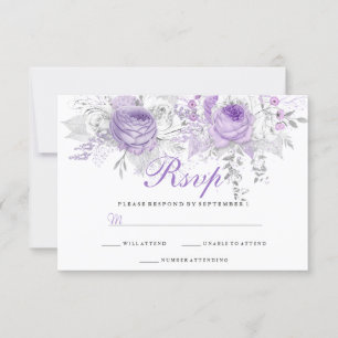 Elegant Purple White Winter Floral Wedding RSVP Card