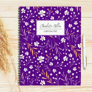 Elegant Purple Wild Flowers Personalised Name Notebook