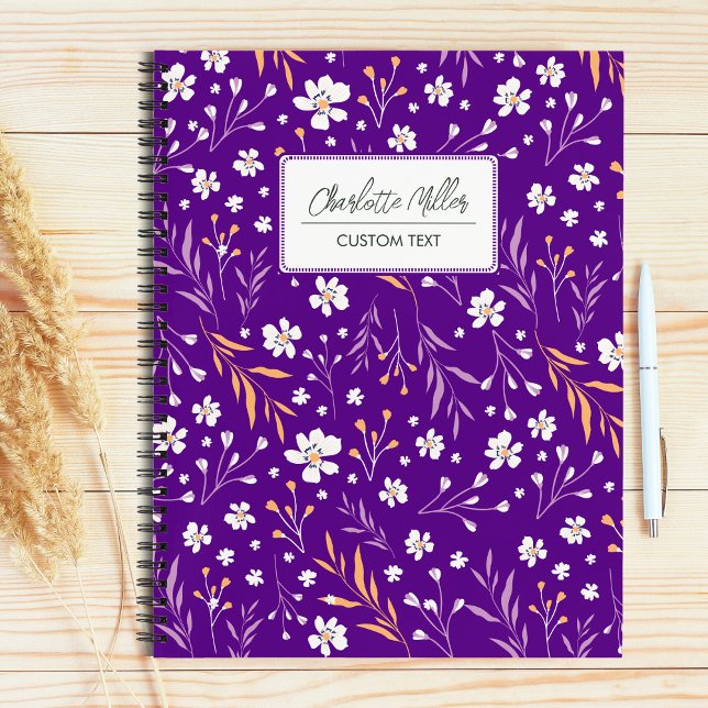 Elegant Purple Wild Flowers Personalised Name Notebook (Creator Uploaded)