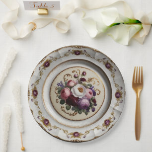 Elegant purple wildflower Floral Ceramic Wedding Paper Plate