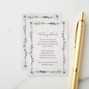 Elegant Purple Wildflower Watercolor Details Enclosure Card