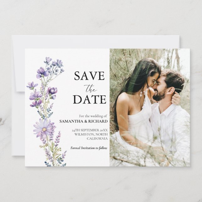 Elegant Purple Wildflower Wedding Save The Date Invitation (Front)