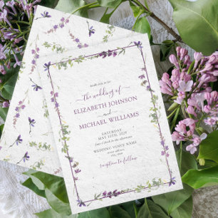 Elegant Purple Wildflowers Watercolor Wedding Invitation