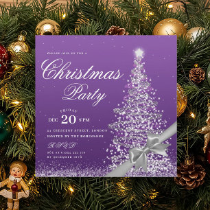 Elegant Purple Winter Christmas Tree Bow  Invitation