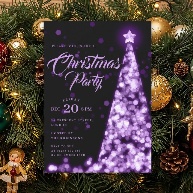 Elegant Purple Winter Christmas Tree Holiday  Invitation (Elegant Purple Winter Christmas Tree Holiday Invitation)