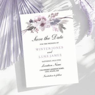Elegant Purple Winter Floral Save the date Invite