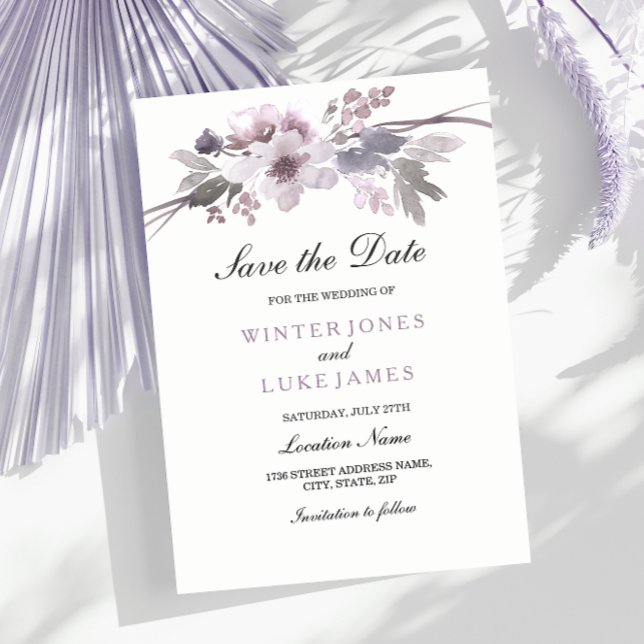 Elegant Purple Winter Floral Save the date Invite (Creator Uploaded)