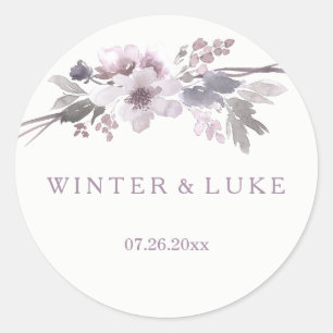 Elegant Purple Winter Grey Wedding Favour Sticker