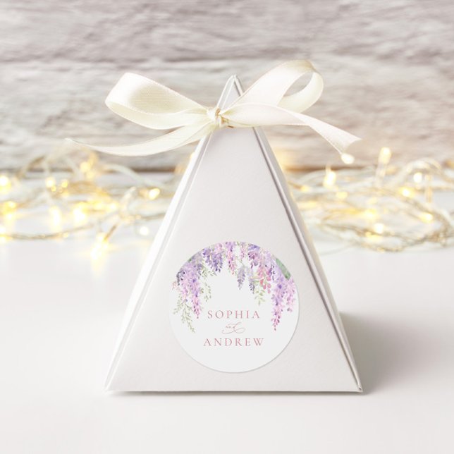 Elegant Purple Wisteria Flowers  Classic Round Sticker (Creator Uploaded)