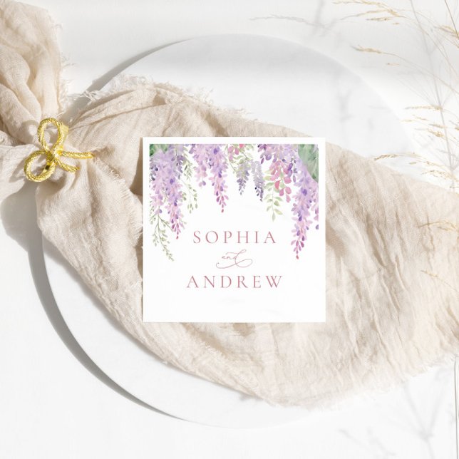 Elegant Purple Wisteria Flowers  Wedding Napkins (Creator Uploaded)