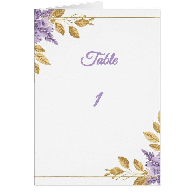 👉 Elegant Purple Wisteria Gold Floral Folded Tabl (Front)