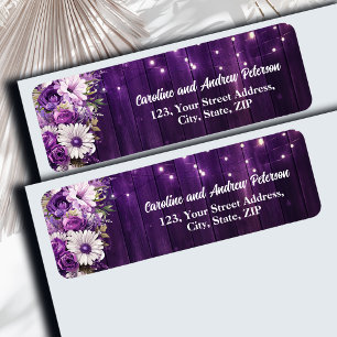 Elegant Purple Wood String Lights Floral Return Address Label