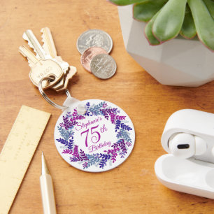 Elegant Purple Wreath 75th Birthday Key Ring