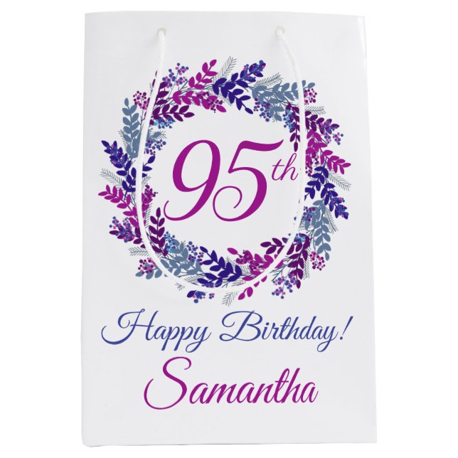 Elegant Purple Wreath 95th Birthday Medium Gift Bag (Front)