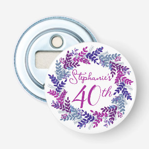 Elegant Purple Wreath Monogram 40th Birthday Party Bottle Opener