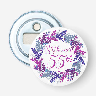 Elegant Purple Wreath Monogram 55th Birthday Party Bottle Opener