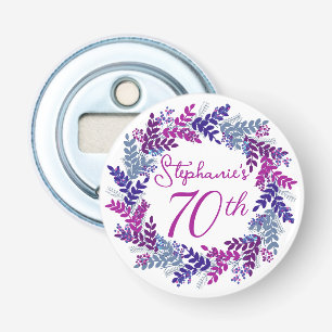 Elegant Purple Wreath Monogram 70th Birthday Party Bottle Opener