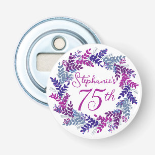 Elegant Purple Wreath Monogram 75th Birthday Party Bottle Opener