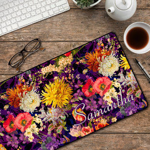 Elegant purple yellow floral pattern  desk mat