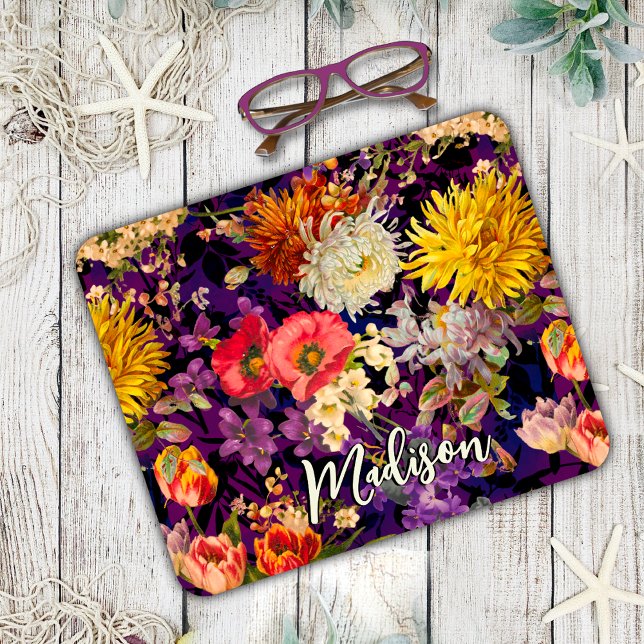 Elegant purple yellow floral pattern mouse pad (Creator Uploaded)