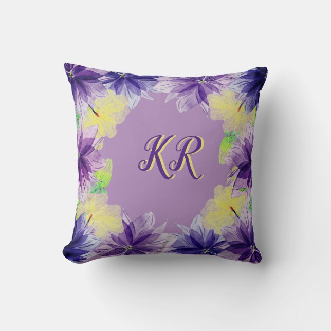 Elegant Purple Yellow Floral Tropical Beauty Cushion (Front)