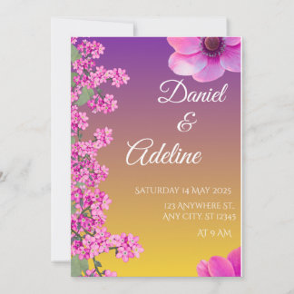 Elegant Purple Yellow Floral Wedding Invitation