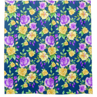 Elegant Purple Yellow Rose Floral Pattern Shower Curtain