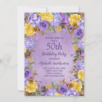 Elegant Purple Yellow Roses Peonies 50th Birthday