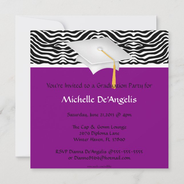 Elegant Purple Zebra Graduation Invitation (Front)