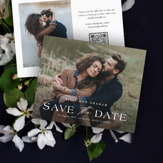 Elegant QR Code 2 Photo Wedding Save the Date  (Elegant QR Code 2 Photo Save the Date Card.)