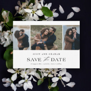 Elegant QR Code 3 Photo Wedding Save The Date