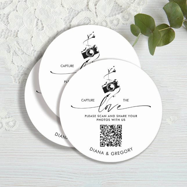 Elegant QR Code Capture the Love Photo Sharing  Round Paper Coaster (Creator Uploaded)
