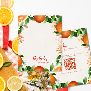 Elegant QR Code Citrus Orange Autumn Fall Wedding  RSVP Card