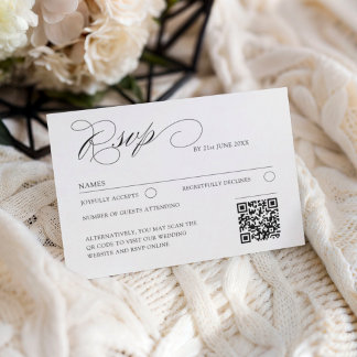 Elegant QR Code Classic Script RSVP Wedding Card