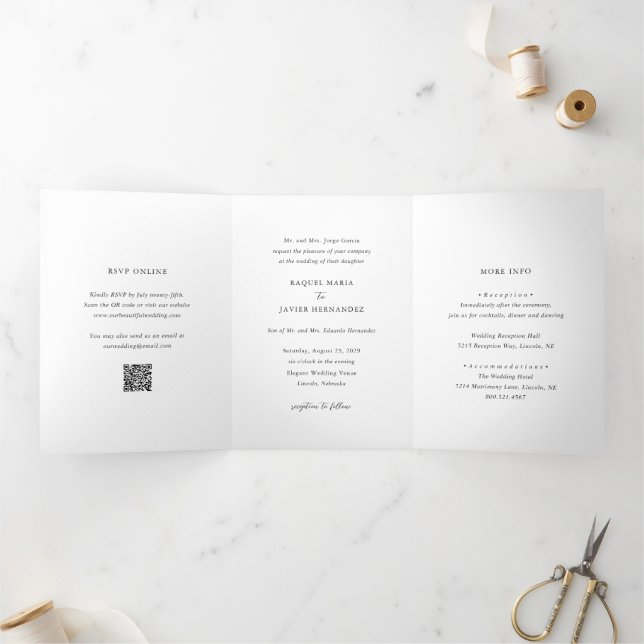 Elegant QR Code Classic Wedding Tri-Fold Invitation (Inside)