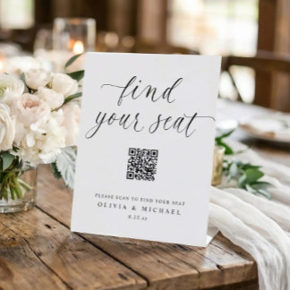 Elegant QR Code Digital Seating Chart Wedding Pedestal Sign