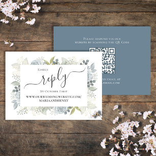 Elegant QR Code Floral RSVP Online Dusty Blue