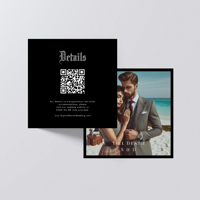 Elegant QR Code Gothic Wedding Details Photo Enclosure Card (Creator Uploaded)