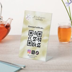 Elegant Qr code Logo Gold Texture Pedestal Sign