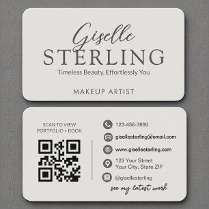 Elegant QR Code Modern Slate Grey Script Business Card