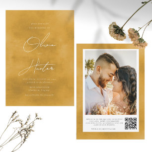 Elegant QR Code Mustard Yellow Wedding Invitation