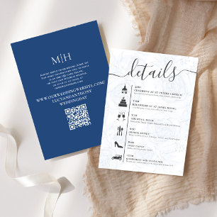 Elegant QR Code Online RSVP Wedding Timeline Blue Enclosure Card