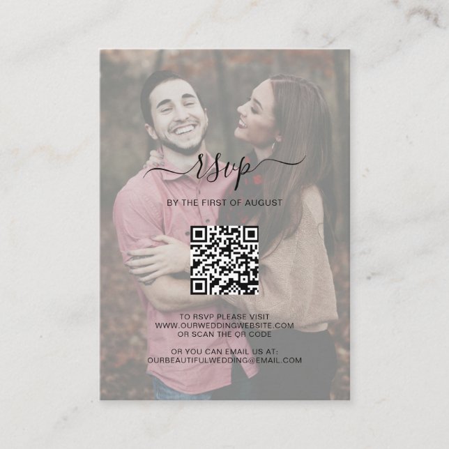 Elegant QR Code Photo Wedding Mini RSVP Card (Front)