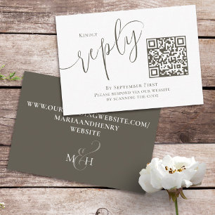 Elegant QR Code RSVP Online Calligraphy Brown Enclosure Card