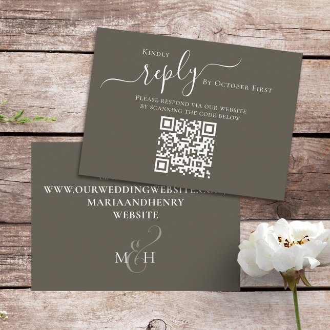 Elegant QR Code RSVP Online Calligraphy Script Enclosure Card (Creator Uploaded)