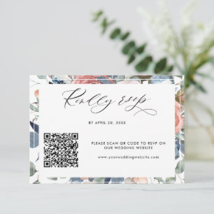 Elegant QR Code Rsvp Online Wedding Floral Card